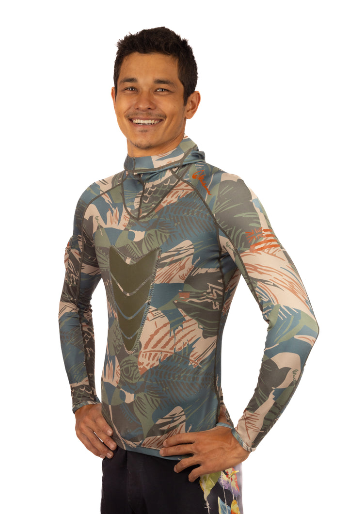 Hawaiian Brushstroke Hooded Spearfishing Rashguard