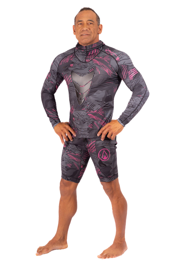 Pink Fishbone Hooded Spearfishing Rashguard