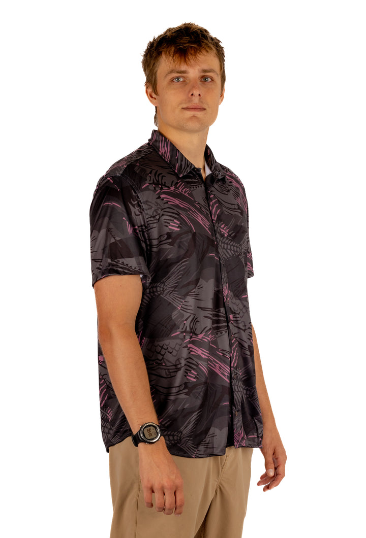 Unisex Pink Fishbone Aloha Shirt